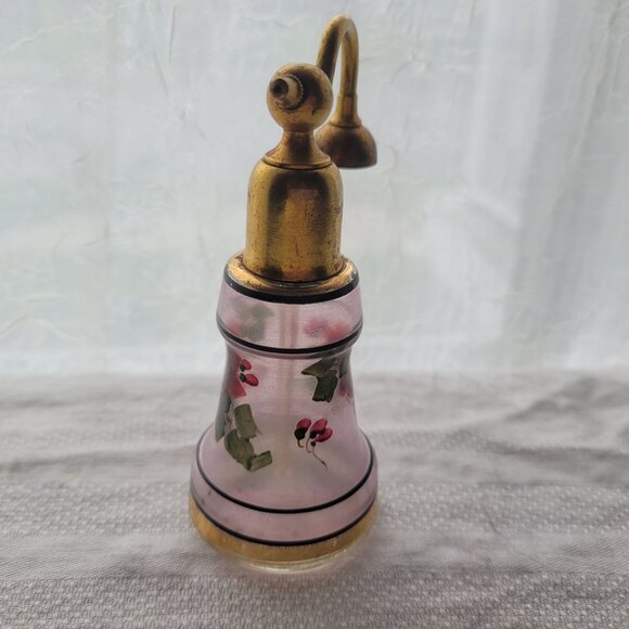 Vintage Glass Perfume Atomizer With Brass Nozzle & Floral Design - Picture 2 of 6
